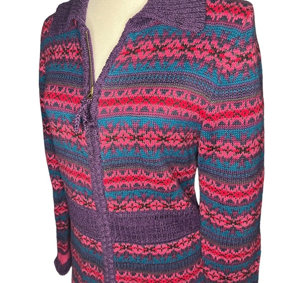 Fair Isle Hand-Crochet Y2K Long-Line Cardigan Small - Picture 4 of 6